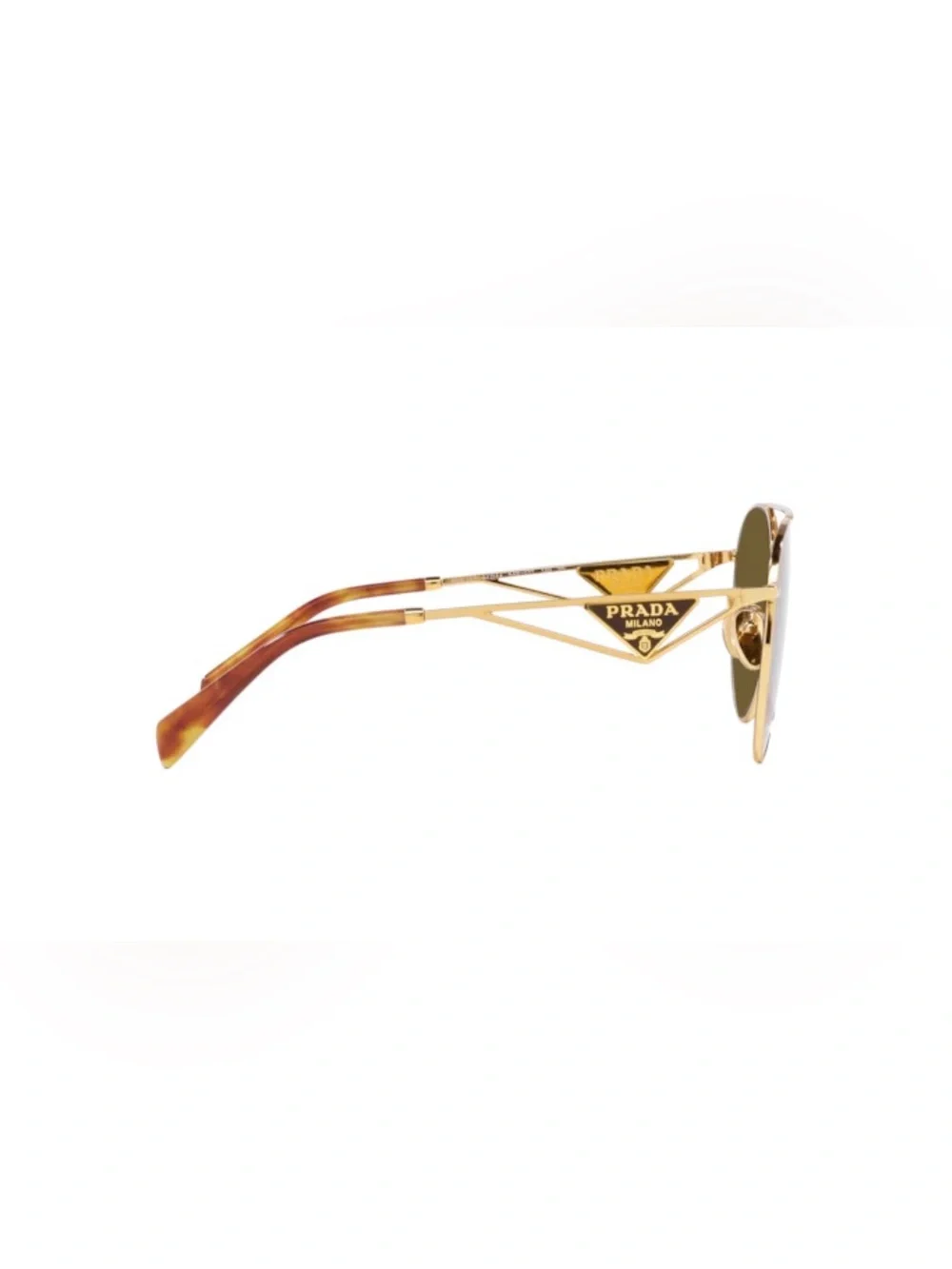 Prada Gold Frame with Brown Lenses and Tortoiseshell Temples Aviator Sunglasses